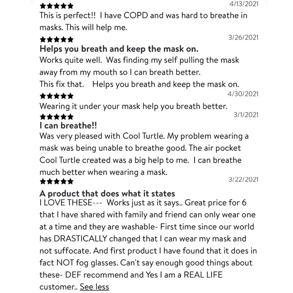 NEW COOL TURTLE Mask Enhancer BREATHE EASY & STAY COOL Green UNISEX Adult 6 Pk